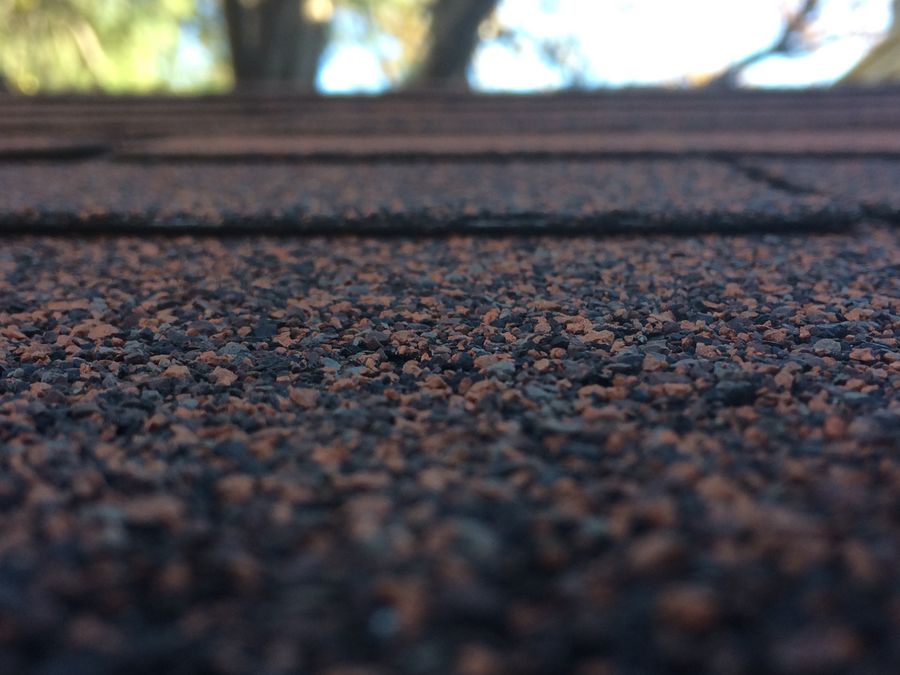 Close detail of new architectural shingles in graphite